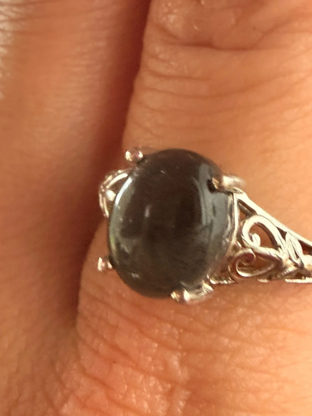 Sterling Silver Filigree Ring Cabochon Brown Moonstone.sz8 D’joy